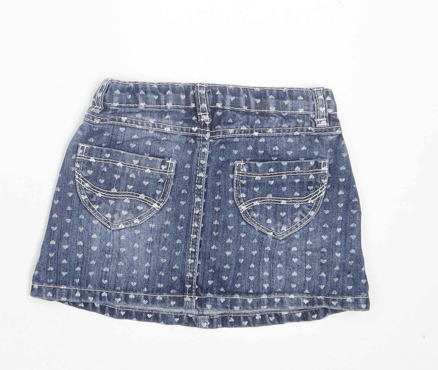 Mothercare Girls Blue Geometric Cotton A-Line Skirt Size 18-24 Months Button - Heart Print