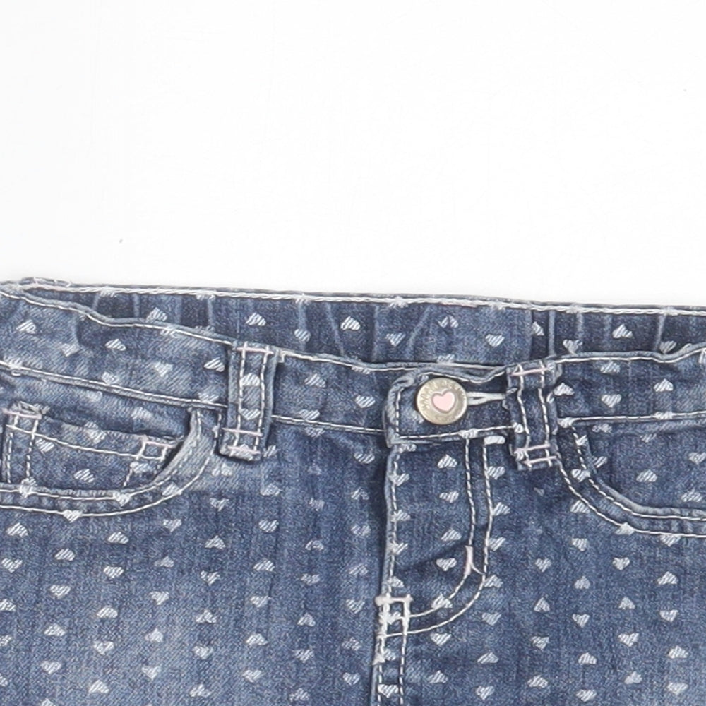 Mothercare Girls Blue Geometric Cotton A-Line Skirt Size 18-24 Months Button - Heart Print
