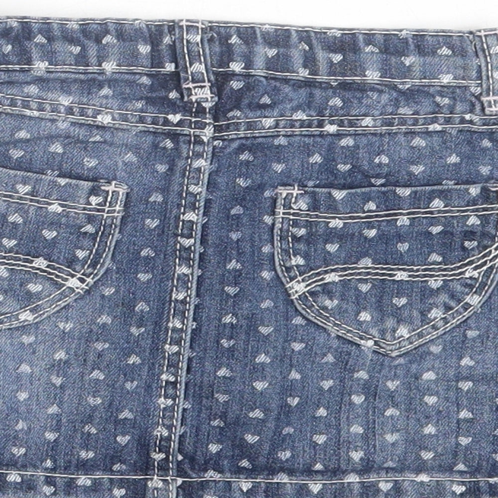 Mothercare Girls Blue Geometric Cotton A-Line Skirt Size 18-24 Months Button - Heart Print
