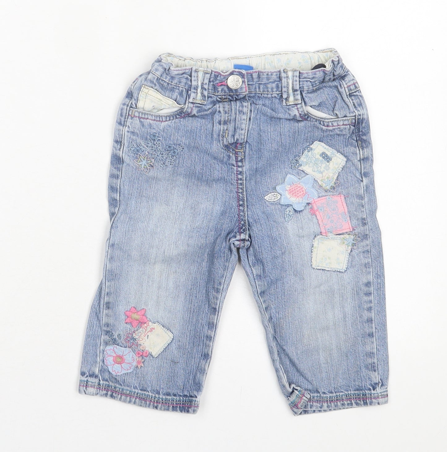 ADASM Girls Blue Floral Cotton Straight Jeans Size 3-4 Years Regular Button