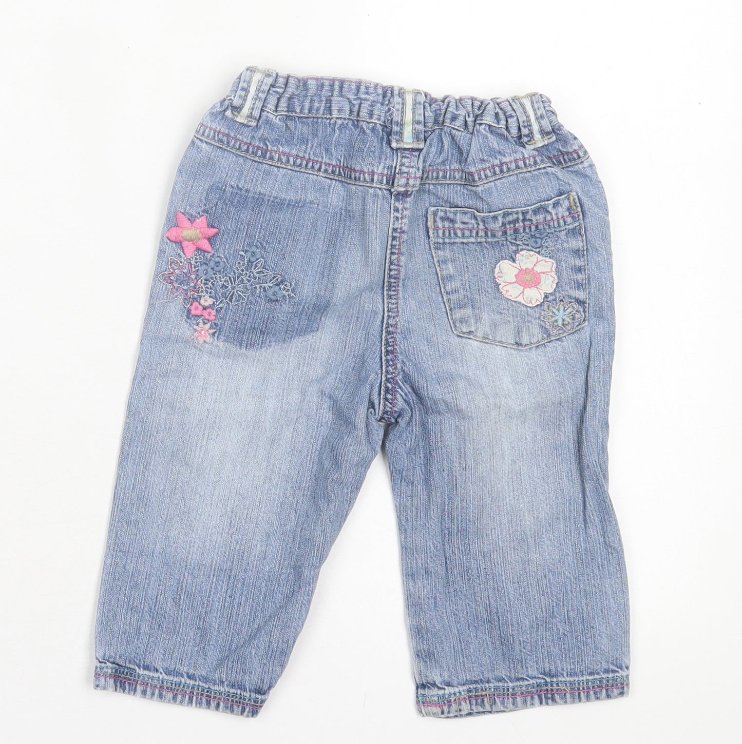 ADASM Girls Blue Floral Cotton Straight Jeans Size 3-4 Years Regular Button