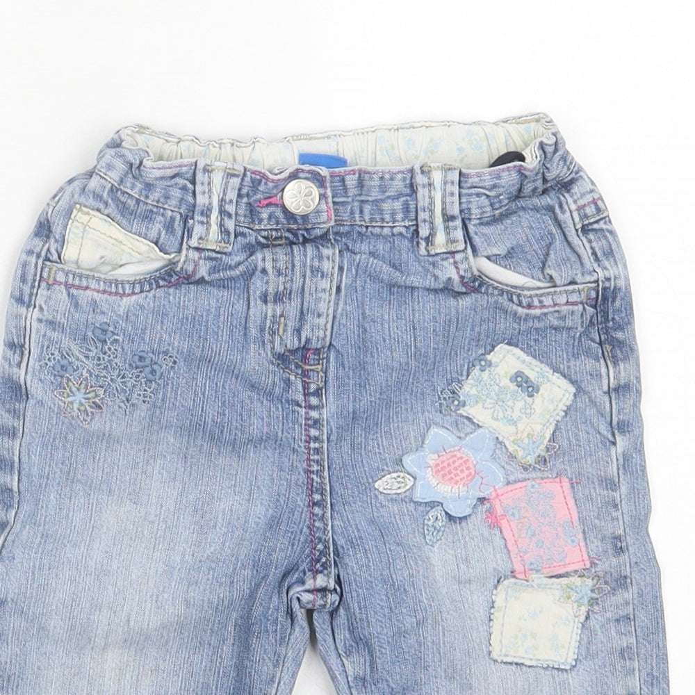 ADASM Girls Blue Floral Cotton Straight Jeans Size 3-4 Years Regular Button