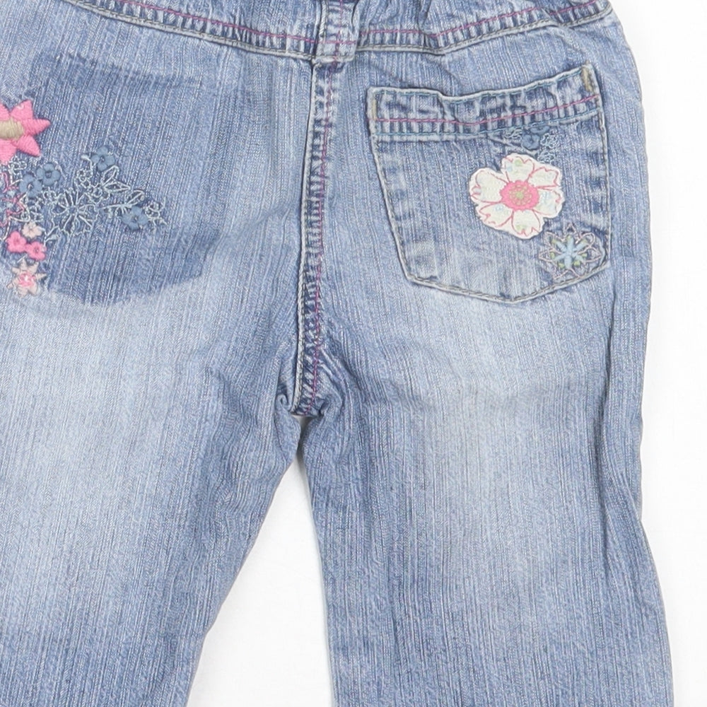 ADASM Girls Blue Floral Cotton Straight Jeans Size 3-4 Years Regular Button