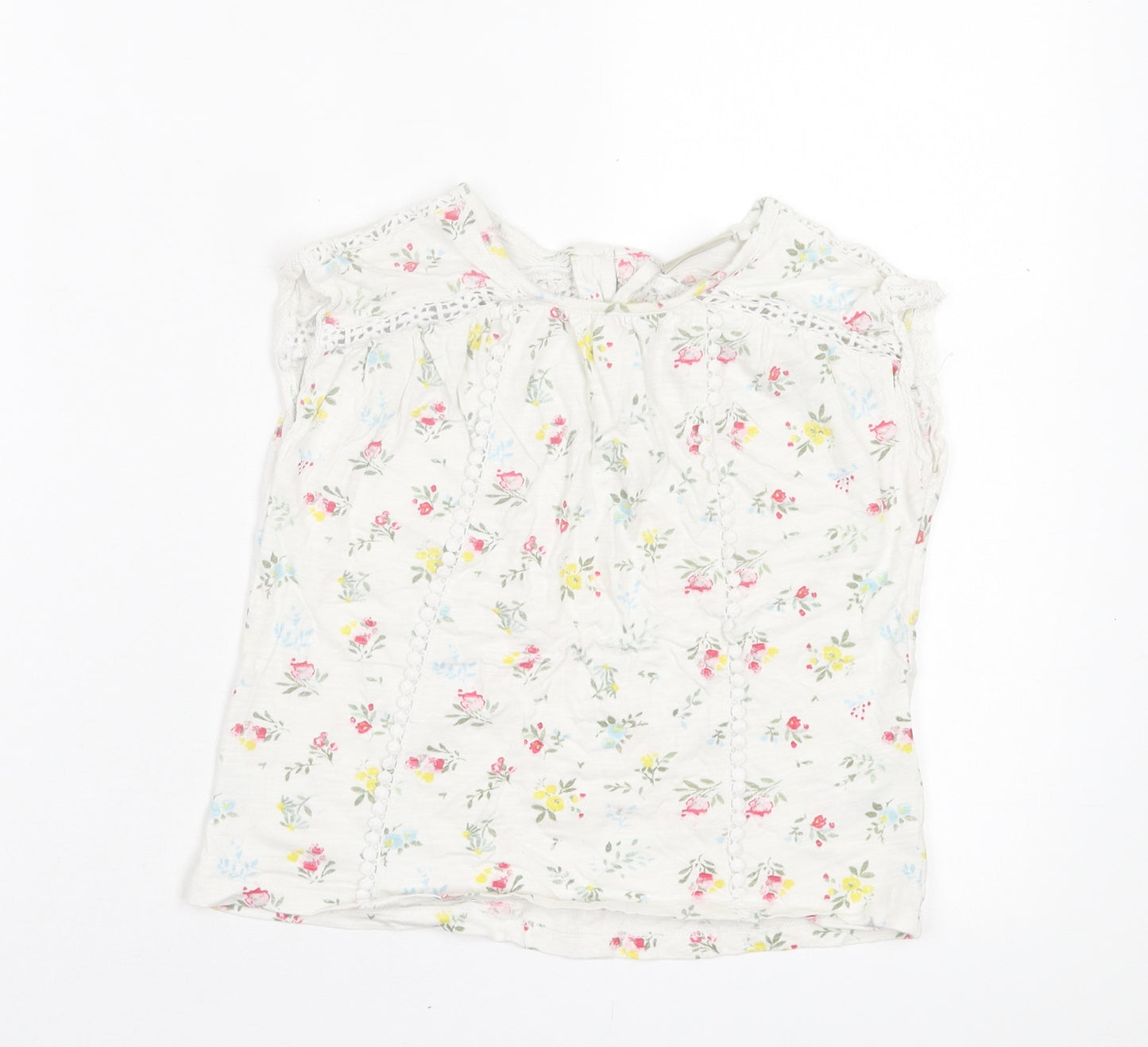 NEXT Girls White Floral Cotton Basic T-Shirt Size 5 Years Crew Neck Button