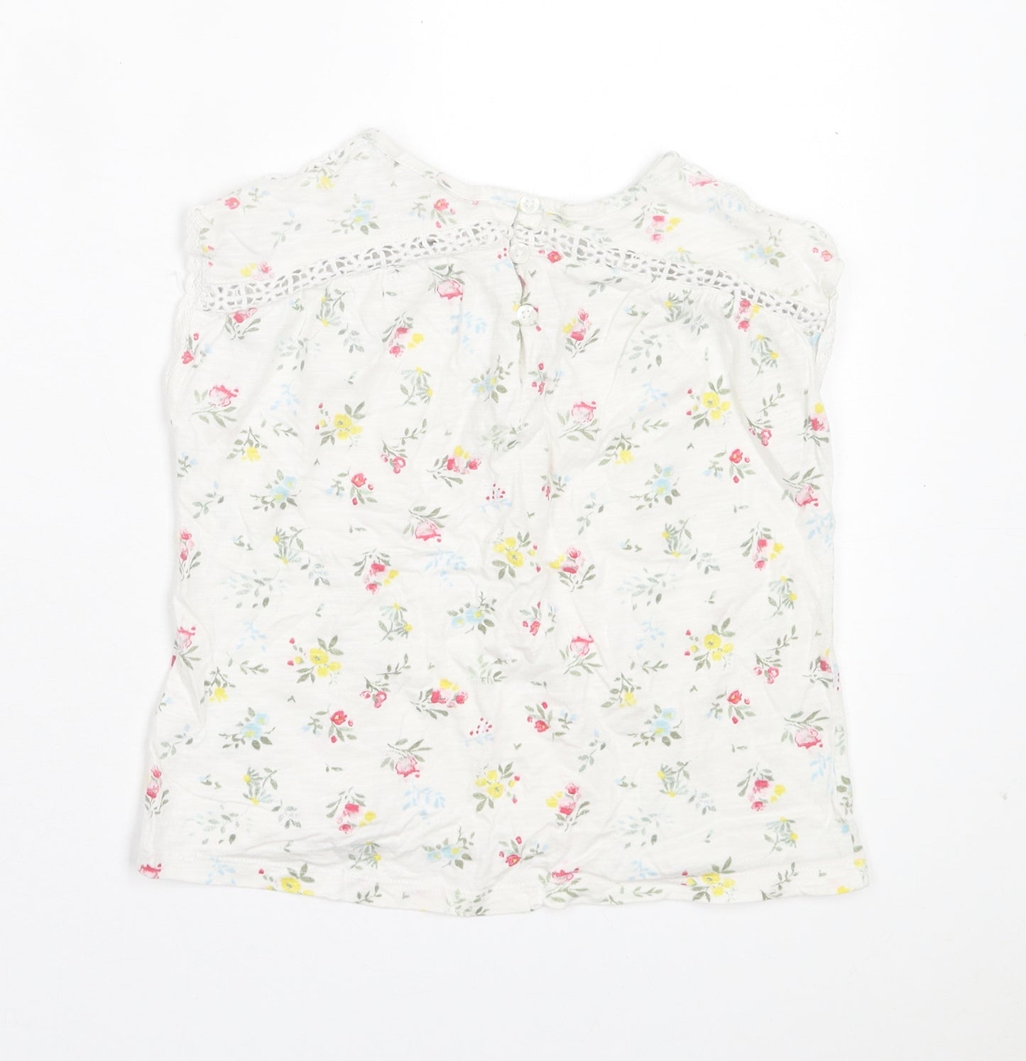 NEXT Girls White Floral Cotton Basic T-Shirt Size 5 Years Crew Neck Button