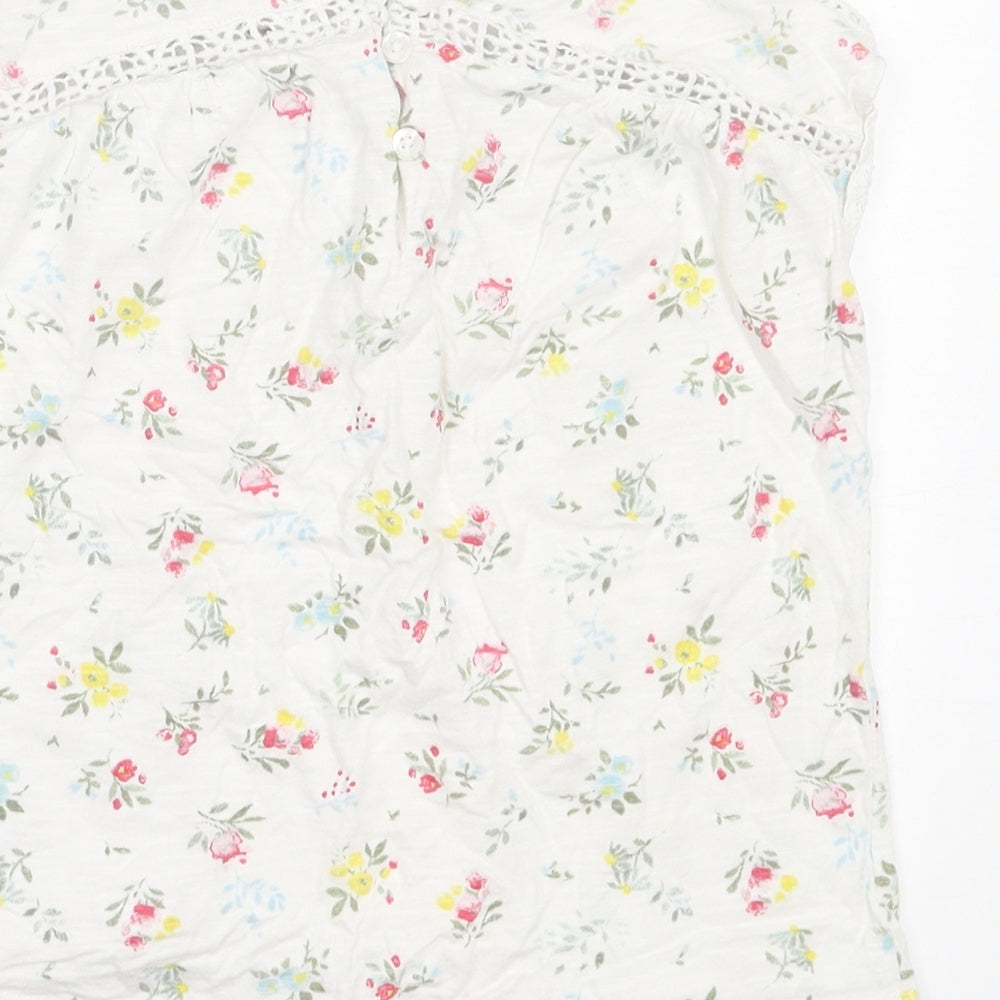 NEXT Girls White Floral Cotton Basic T-Shirt Size 5 Years Crew Neck Button