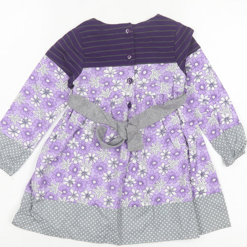 Beetlejuice London Girls Purple Floral Cotton A-Line Size 3 Years Crew Neck Button