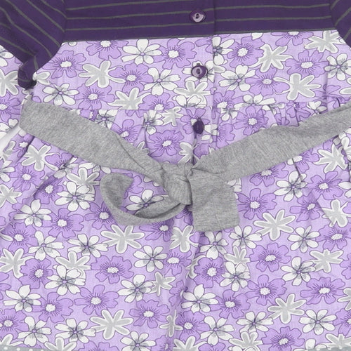 Beetlejuice London Girls Purple Floral Cotton A-Line Size 3 Years Crew Neck Button