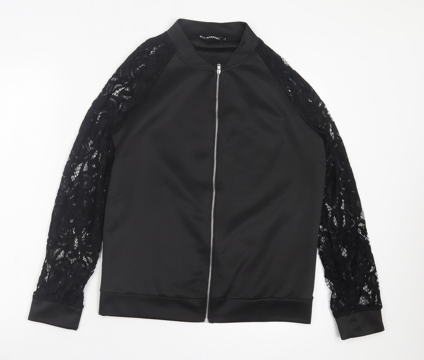 Blu Apparel Womens Black Jacket Size L Zip - Lace Sleeves