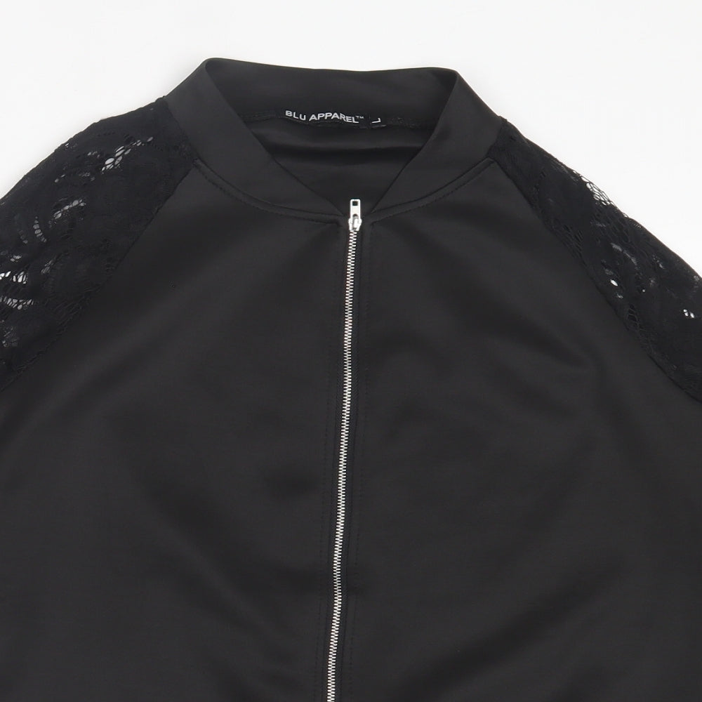 Blu Apparel Womens Black Jacket Size L Zip - Lace Sleeves