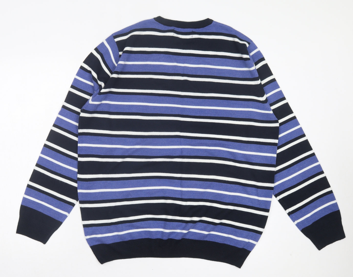 Primark Mens Blue Crew Neck Striped Acrylic Pullover Jumper Size XL