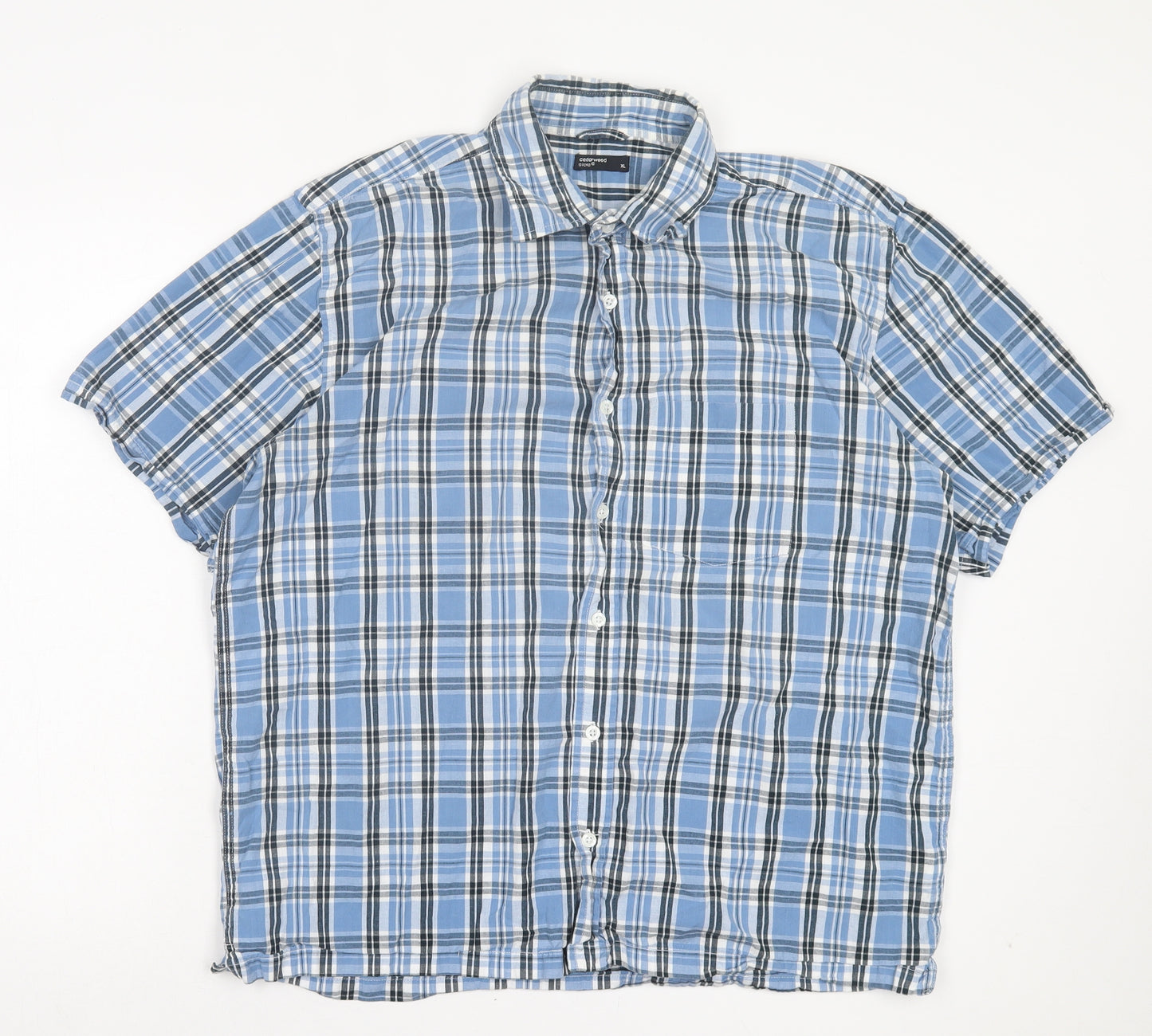 Cedar Wood State Mens Blue Plaid Cotton Button-Up Size XL Collared Button
