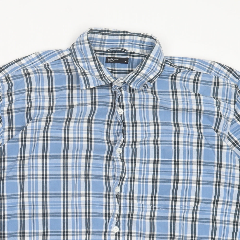 Cedar Wood State Mens Blue Plaid Cotton Button-Up Size XL Collared Button