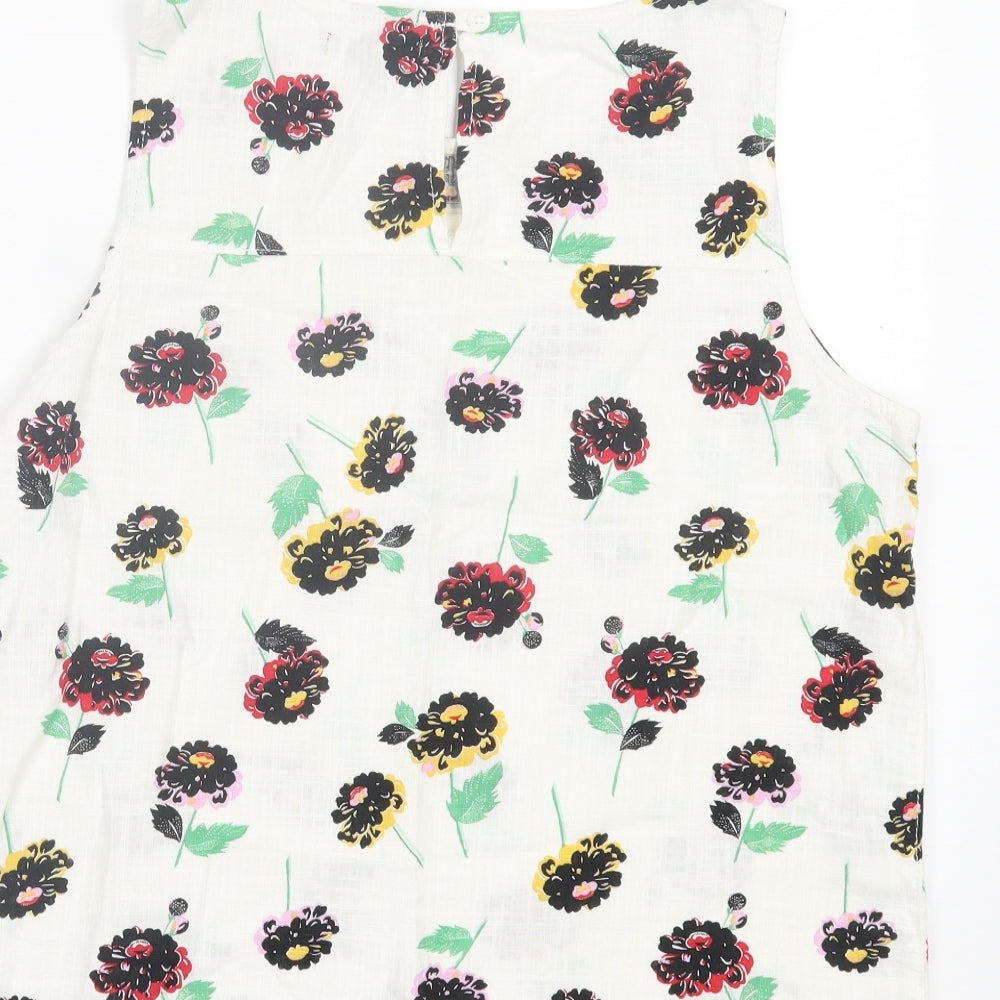 NEXT Womens White Floral Linen Basic Tank Size 14 Crew Neck