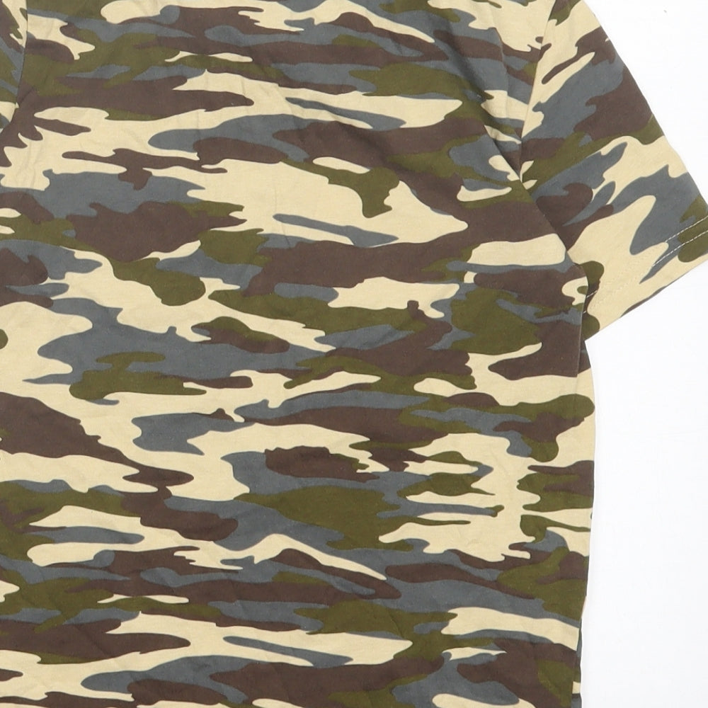 PUMA Boys Green Camouflage Cotton Basic T-Shirt Size 9-10 Years Crew Neck Pullover