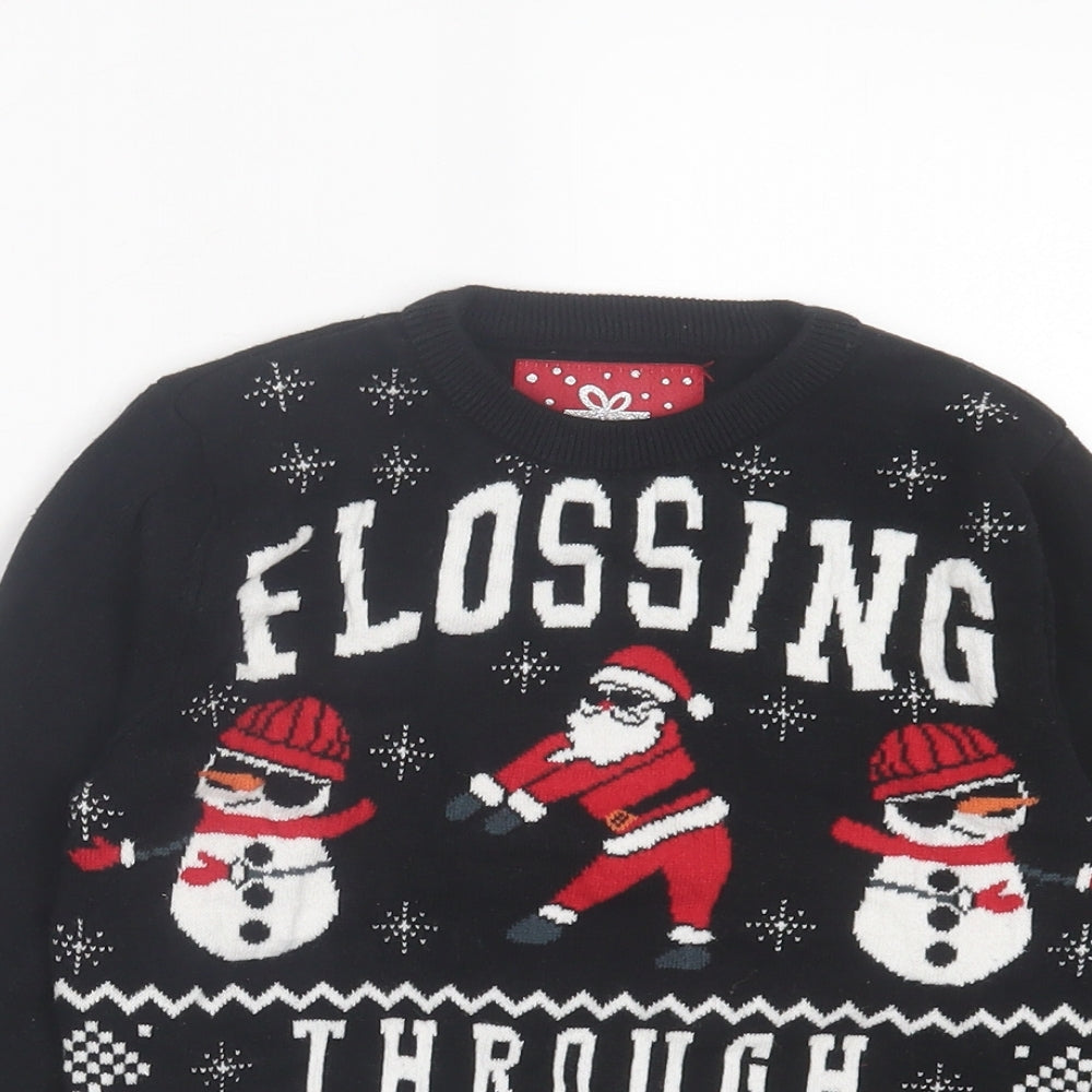 Primark Boys Black Crew Neck Cotton Pullover Jumper Size 7-8 Years Pullover - Flossing Through the Snow