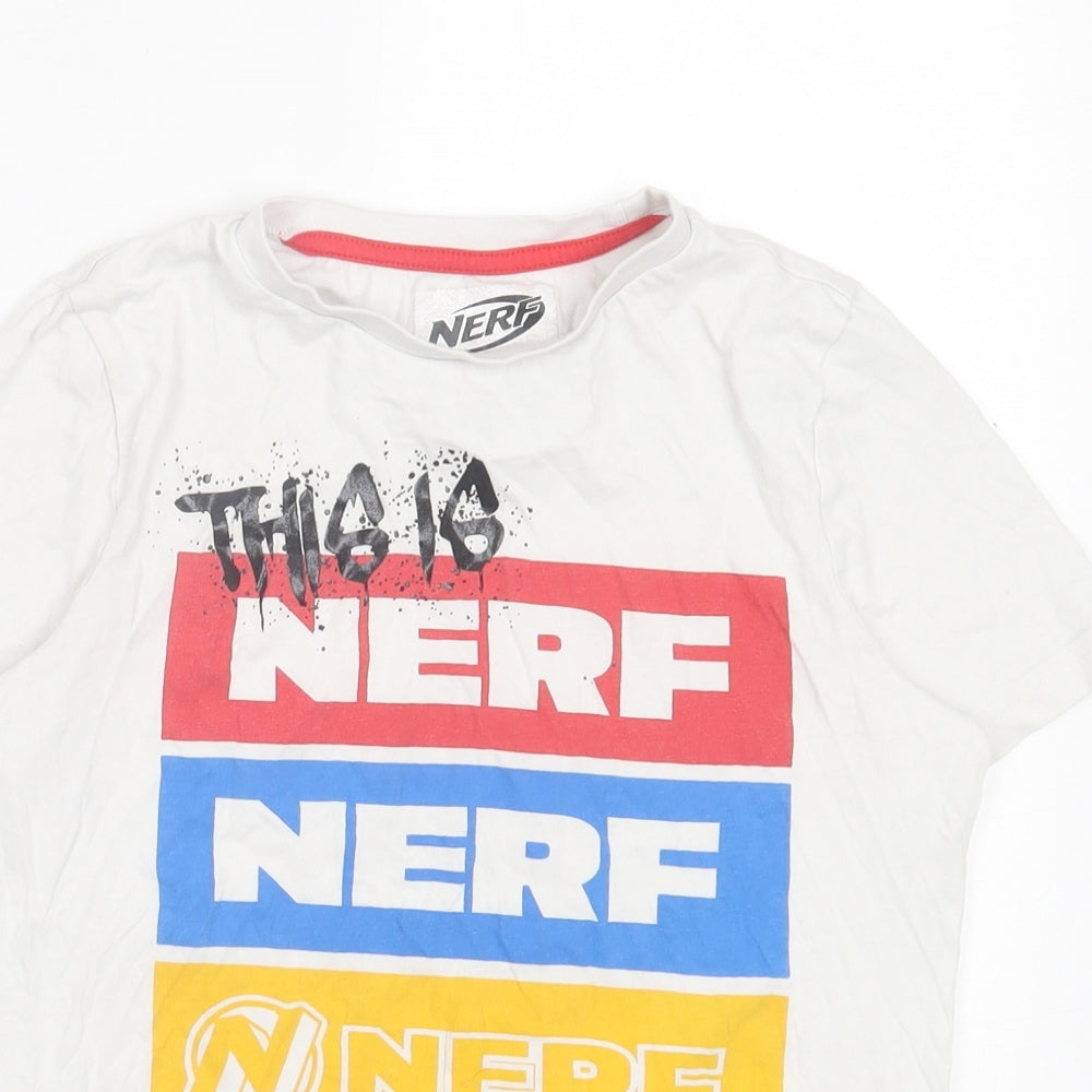 F&F Boys White Cotton Basic T-Shirt Size 8-9 Years Crew Neck Pullover - Nerf