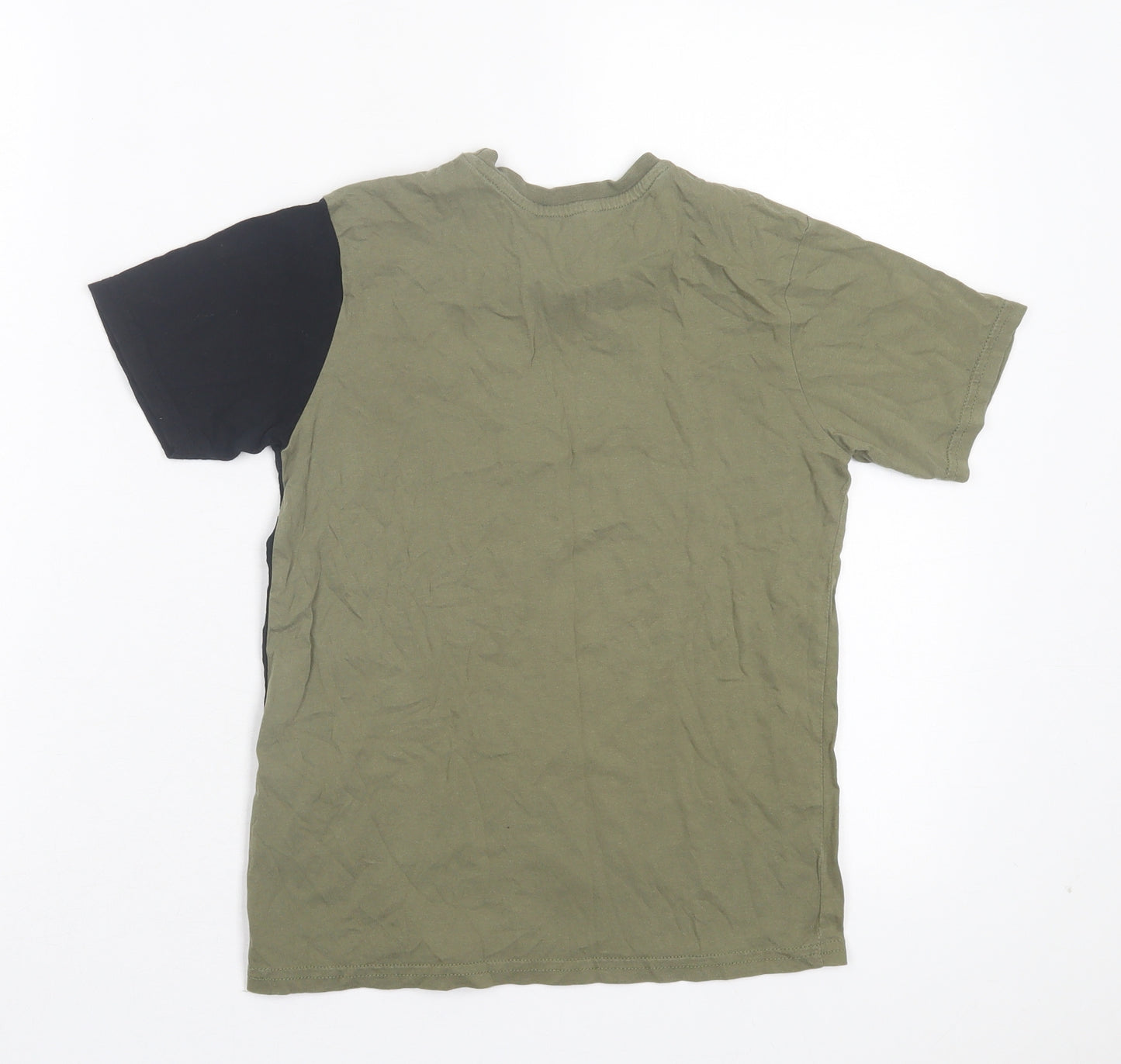 George Boys Green Colourblock Cotton Basic T-Shirt Size 9-10 Years Crew Neck Pullover