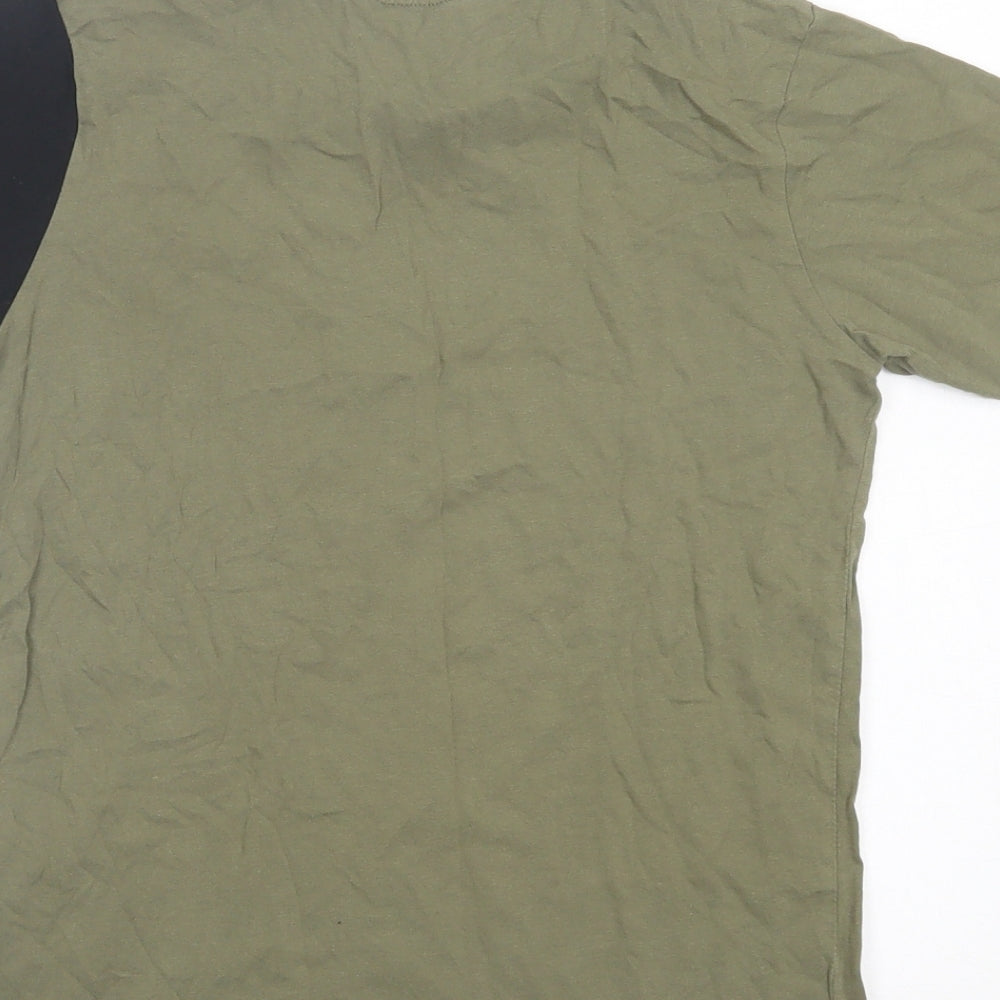 George Boys Green Colourblock Cotton Basic T-Shirt Size 9-10 Years Crew Neck Pullover