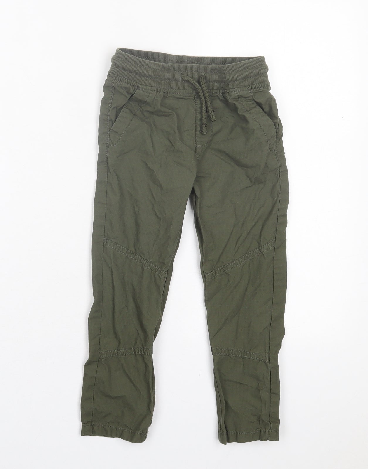 Marks and Spencer Boys Green Cotton Capri Trousers Size 4-5 Years Regular Tie