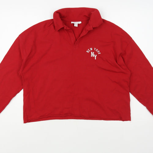 Topshop Womens Red Cotton Henley Sweatshirt Size 8 Pullover - New York