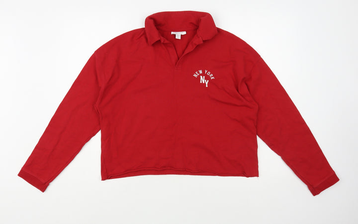 Topshop Womens Red Cotton Henley Sweatshirt Size 8 Pullover - New York