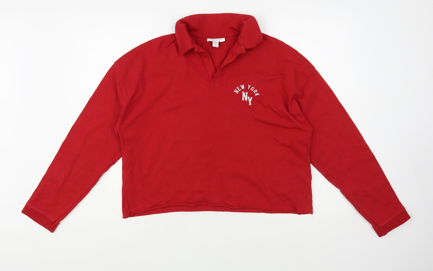 Topshop Womens Red Cotton Henley Sweatshirt Size 8 Pullover - New York