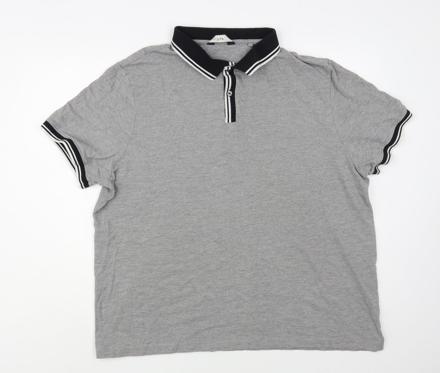 F&F Mens Grey Cotton Polo Size 3XL Collared Button