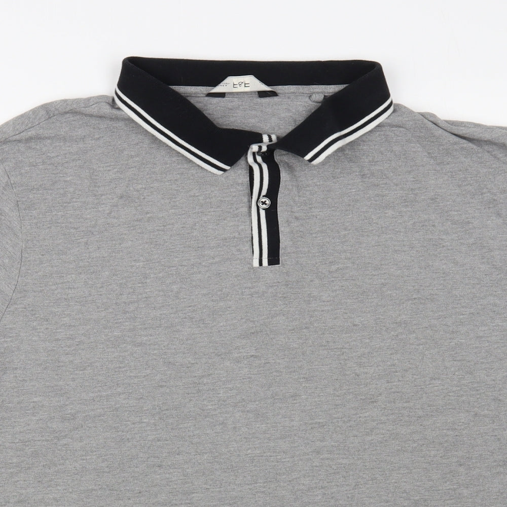 F&F Mens Grey Cotton Polo Size 3XL Collared Button