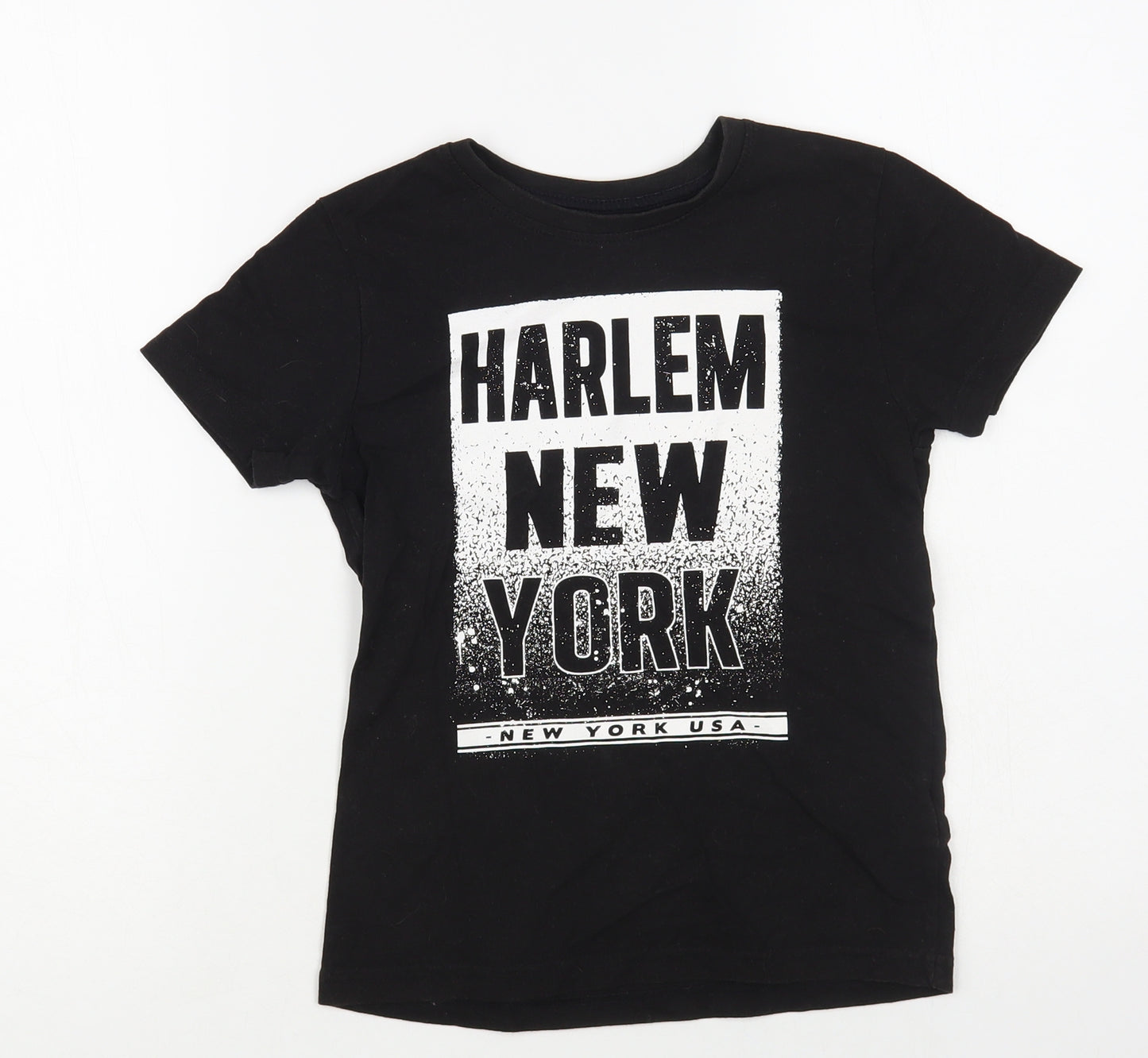 Primark Boys Black Cotton Pullover T-Shirt Size 7-8 Years Crew Neck Pullover - Harlem New York