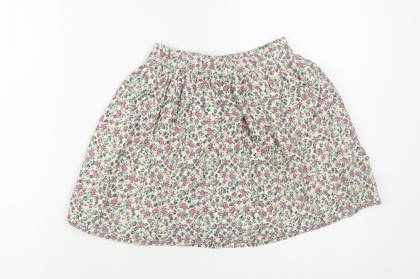 NEXT Girls White Floral Cotton A-Line Skirt Size 6 Years Regular Drawstring