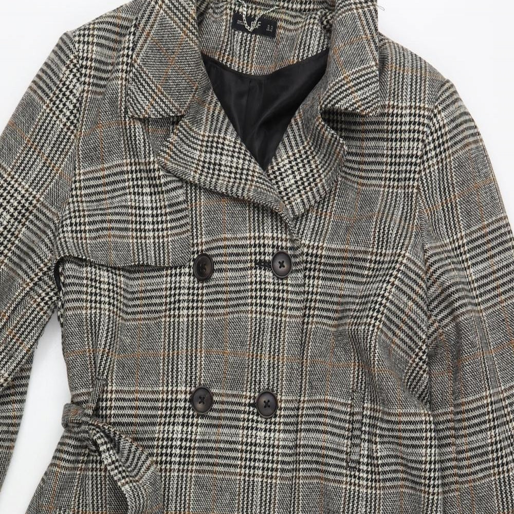 F&F Womens Grey Plaid Pea Coat Coat Size 16 Button