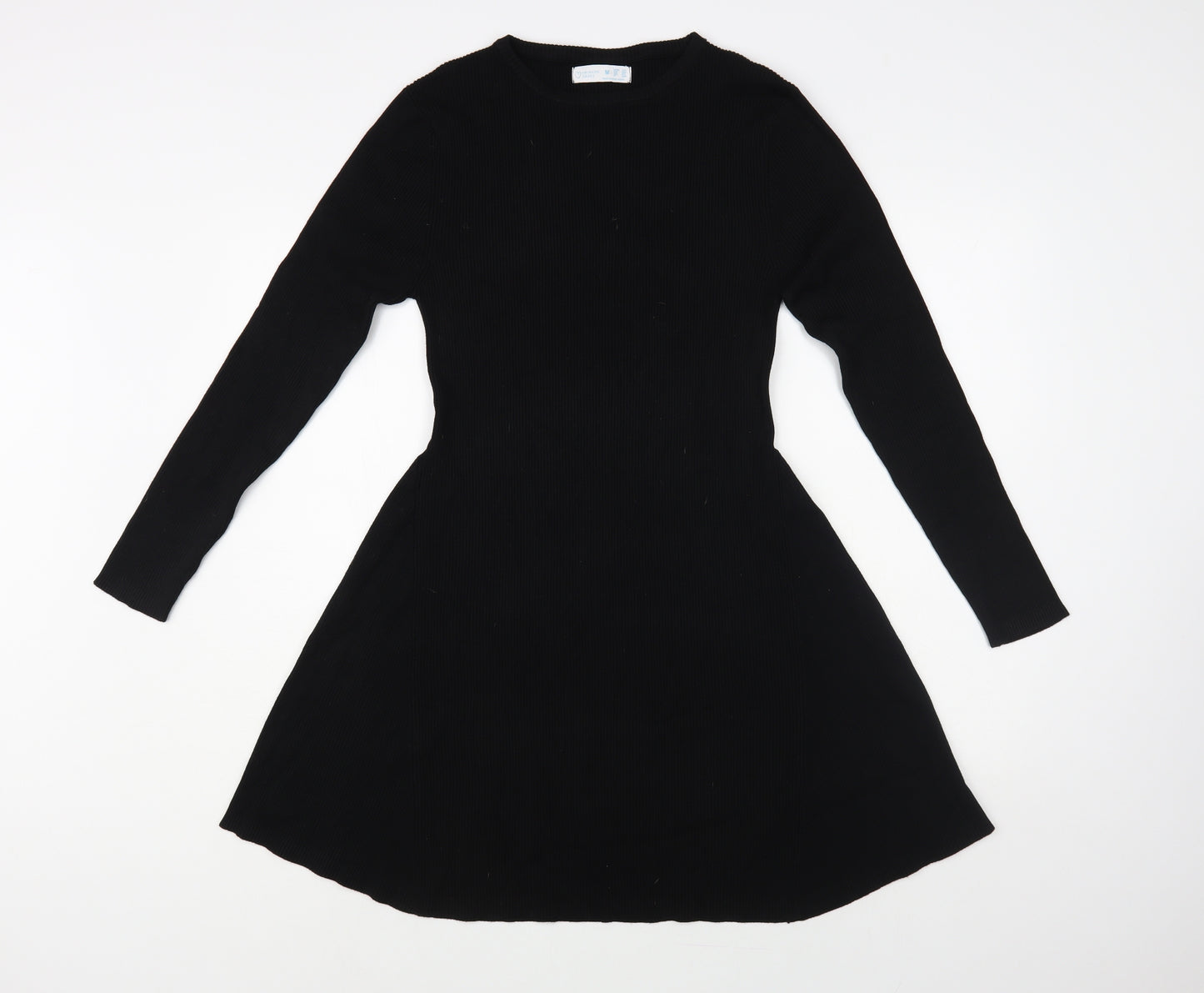 Primark Womens Black Viscose Skater Dress Size 12 Crew Neck Pullover