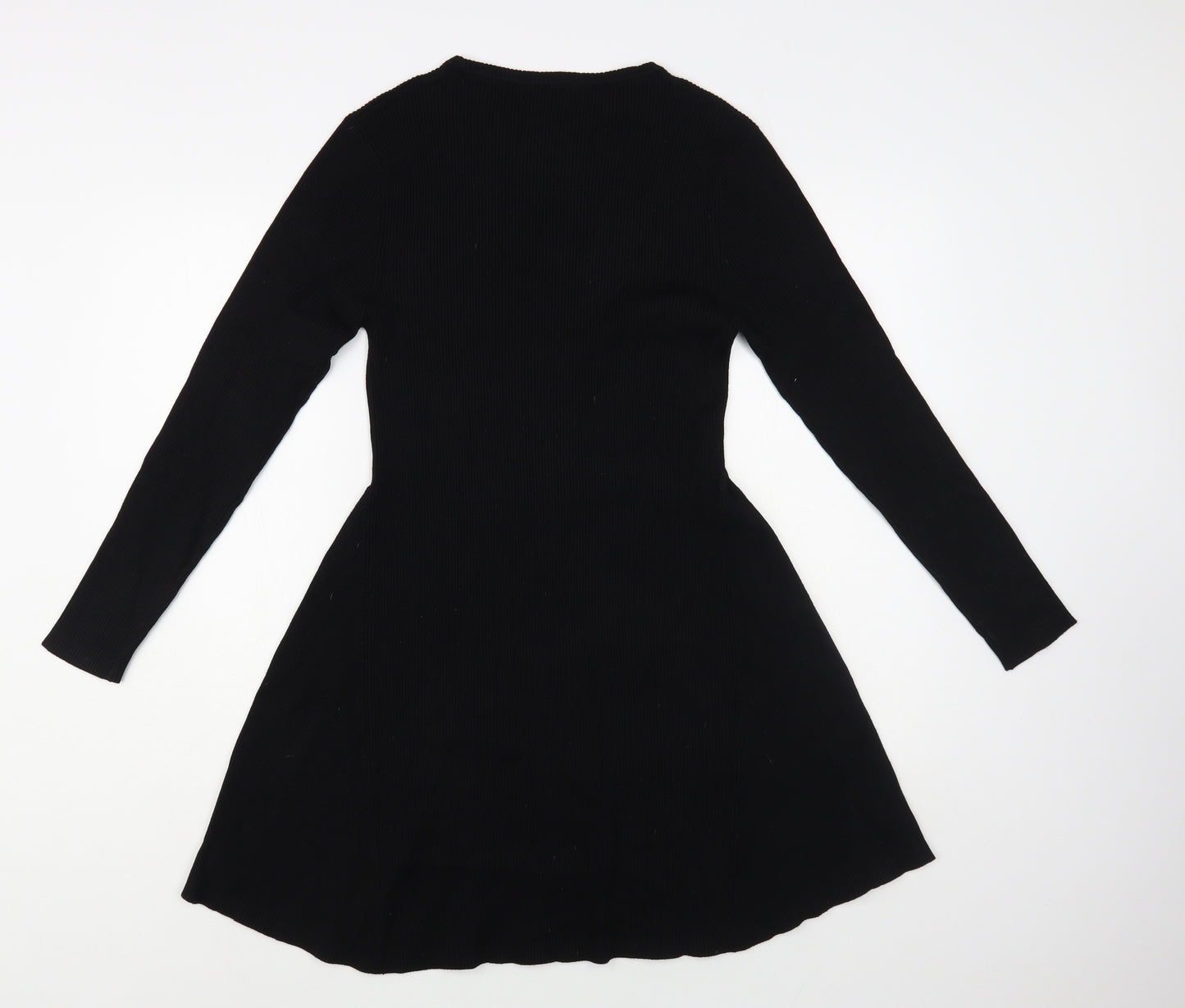 Primark Womens Black Viscose Skater Dress Size 12 Crew Neck Pullover