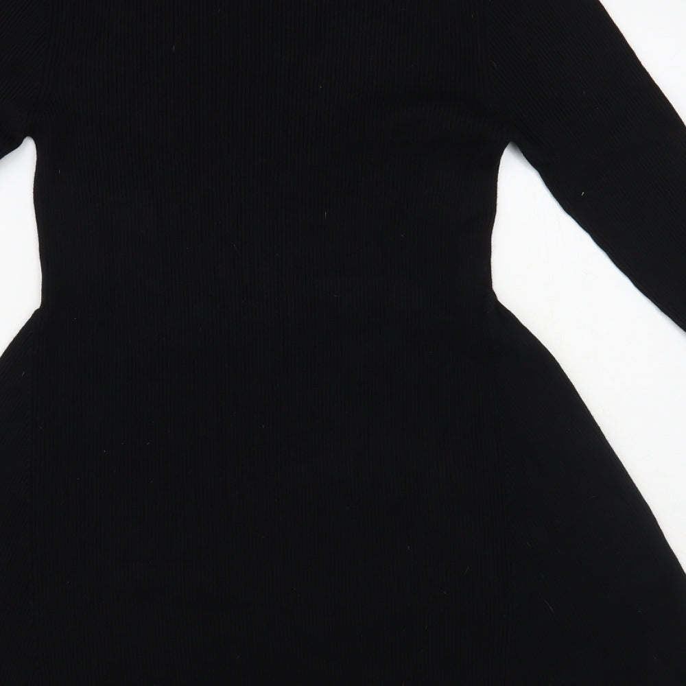 Primark Womens Black Viscose Skater Dress Size 12 Crew Neck Pullover