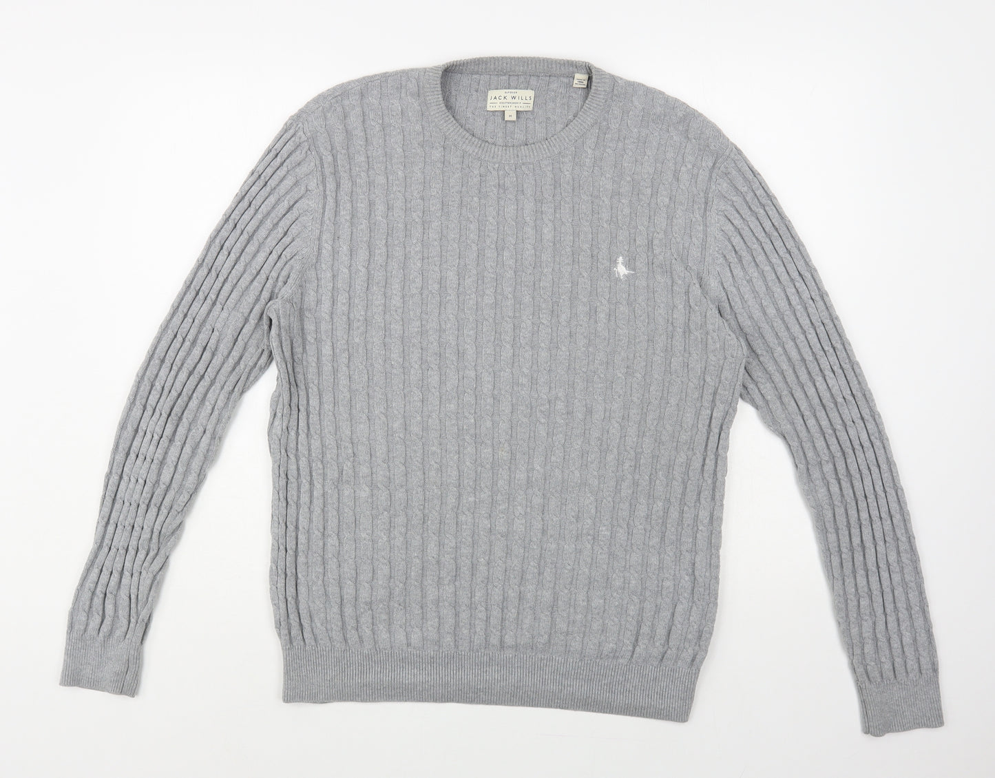 Jack Wills Mens Grey Crew Neck Cotton Pullover Jumper Size M