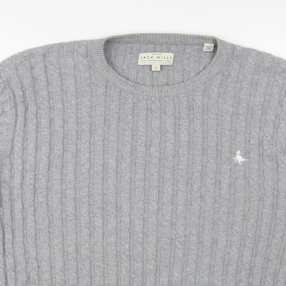 Jack Wills Mens Grey Crew Neck Cotton Pullover Jumper Size M