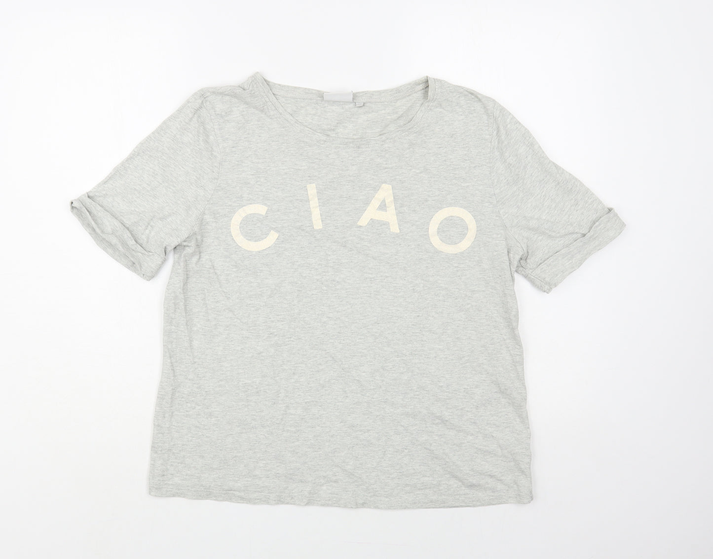NEXT Womens Grey Cotton Basic T-Shirt Size 12 Round Neck - Ciao