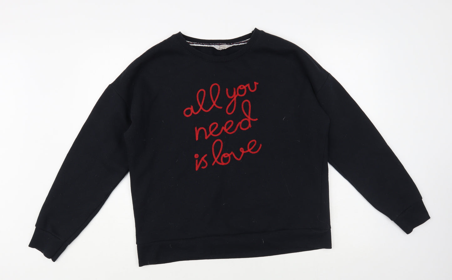 Matalan Womens Black Cotton Pullover Sweatshirt Size 12 Pullover - All You Need is Love