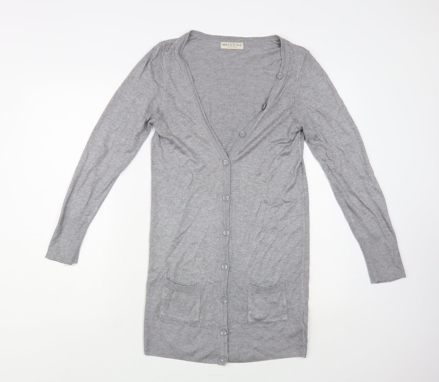 Marks and Spencer Womens Grey V-Neck Acrylic Cardigan Jumper Size 10