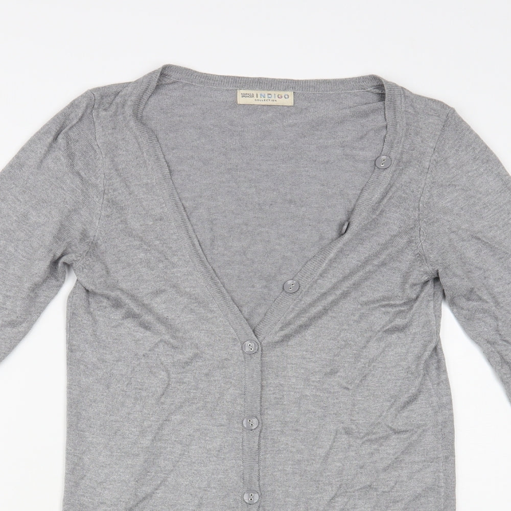 Marks and Spencer Womens Grey V-Neck Acrylic Cardigan Jumper Size 10