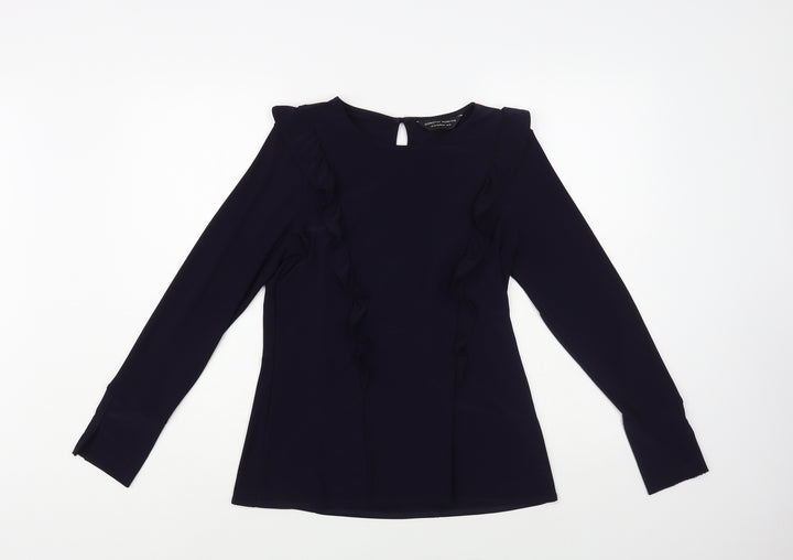 Dorothy Perkins Womens Blue Polyester Basic Blouse Size 14 Round Neck