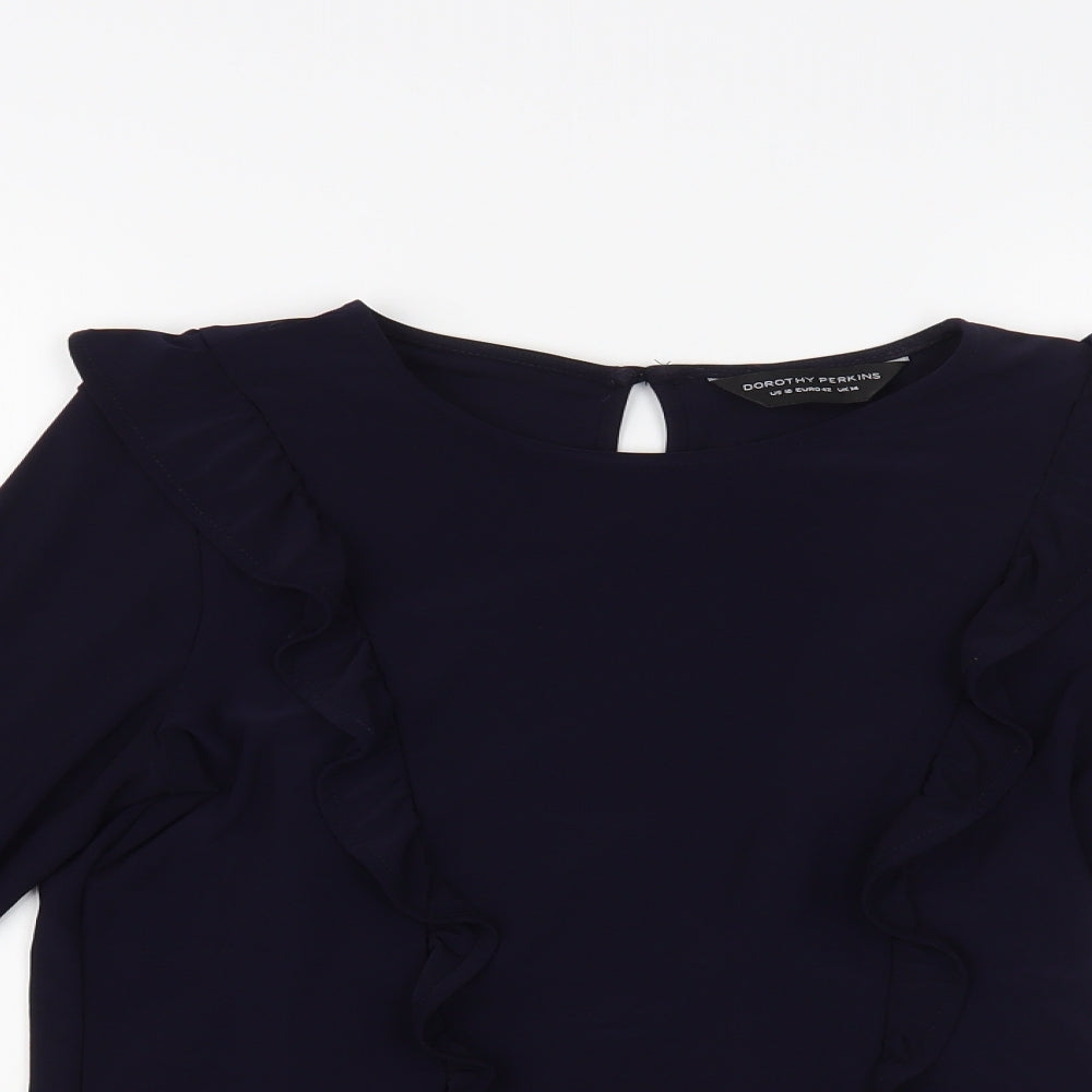 Dorothy Perkins Womens Blue Polyester Basic Blouse Size 14 Round Neck