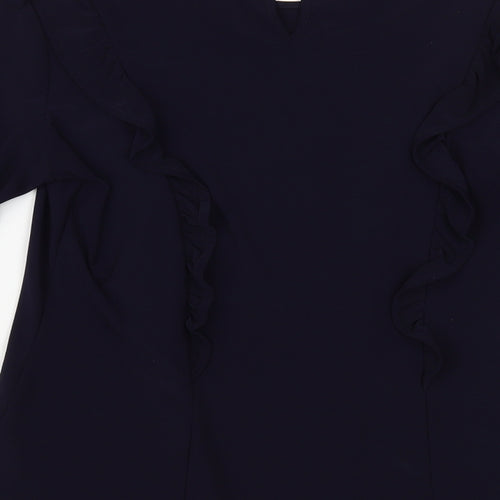 Dorothy Perkins Womens Blue Polyester Basic Blouse Size 14 Round Neck
