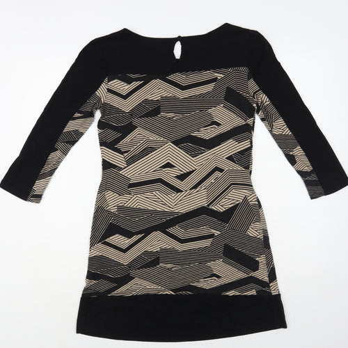 Principles Womens Black Geometric Viscose A-Line Size 12 Boat Neck Button