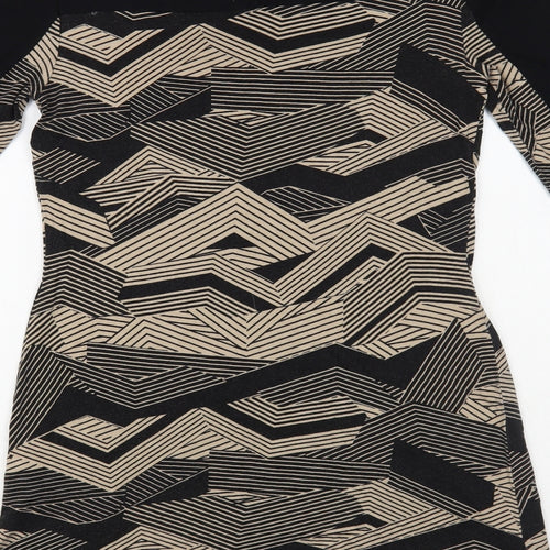 Principles Womens Black Geometric Viscose A-Line Size 12 Boat Neck Button