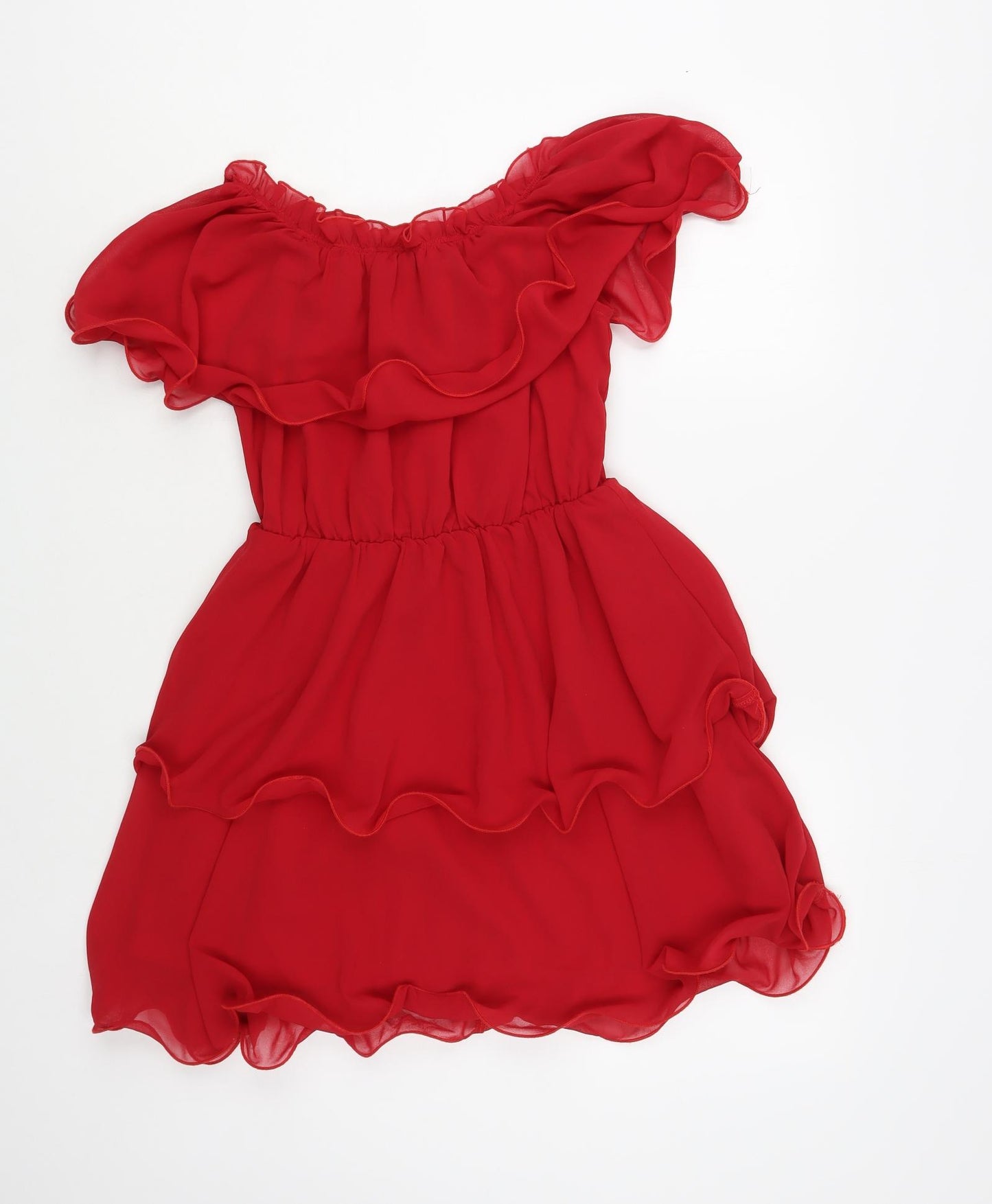 PRETTYLITTLETHING Womens Red Polyester Fit & Flare Size 8 Off the Shoulder Pullover