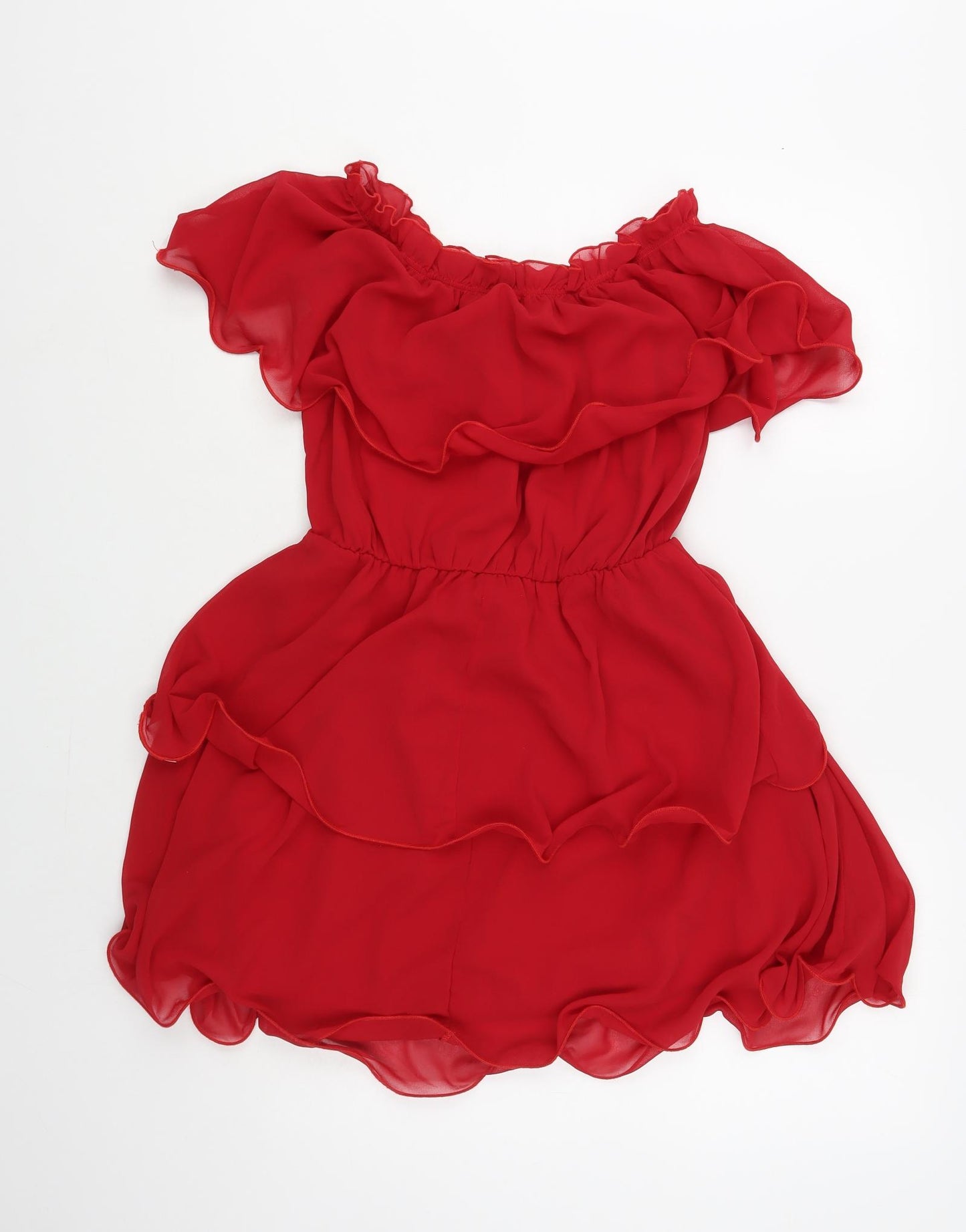 PRETTYLITTLETHING Womens Red Polyester Fit & Flare Size 8 Off the Shoulder Pullover