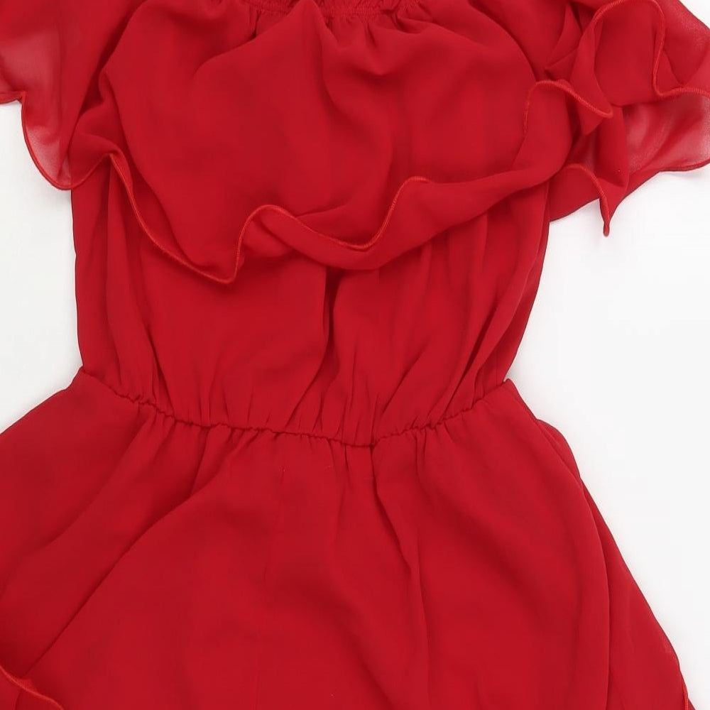 PRETTYLITTLETHING Womens Red Polyester Fit & Flare Size 8 Off the Shoulder Pullover