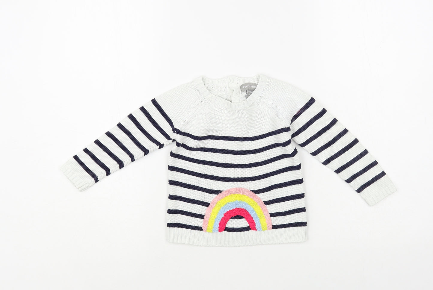 Primark Baby White Striped Cotton Pullover Jumper Size 12-18 Months Button - Rainbow